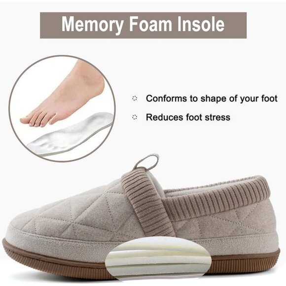 Women's Closed Back Knit Cuff Warm Lining Tan Memory Foam Sole Slippers Boot - Picture 4 of 6